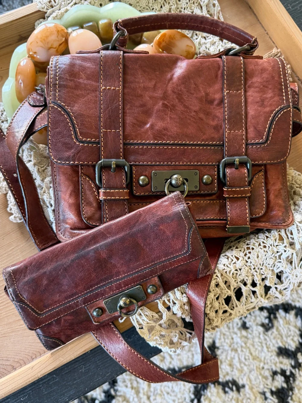 Frye Cameron Antique Cognac Pull Up Brown Leather Crossbody Satchel Bag Purse